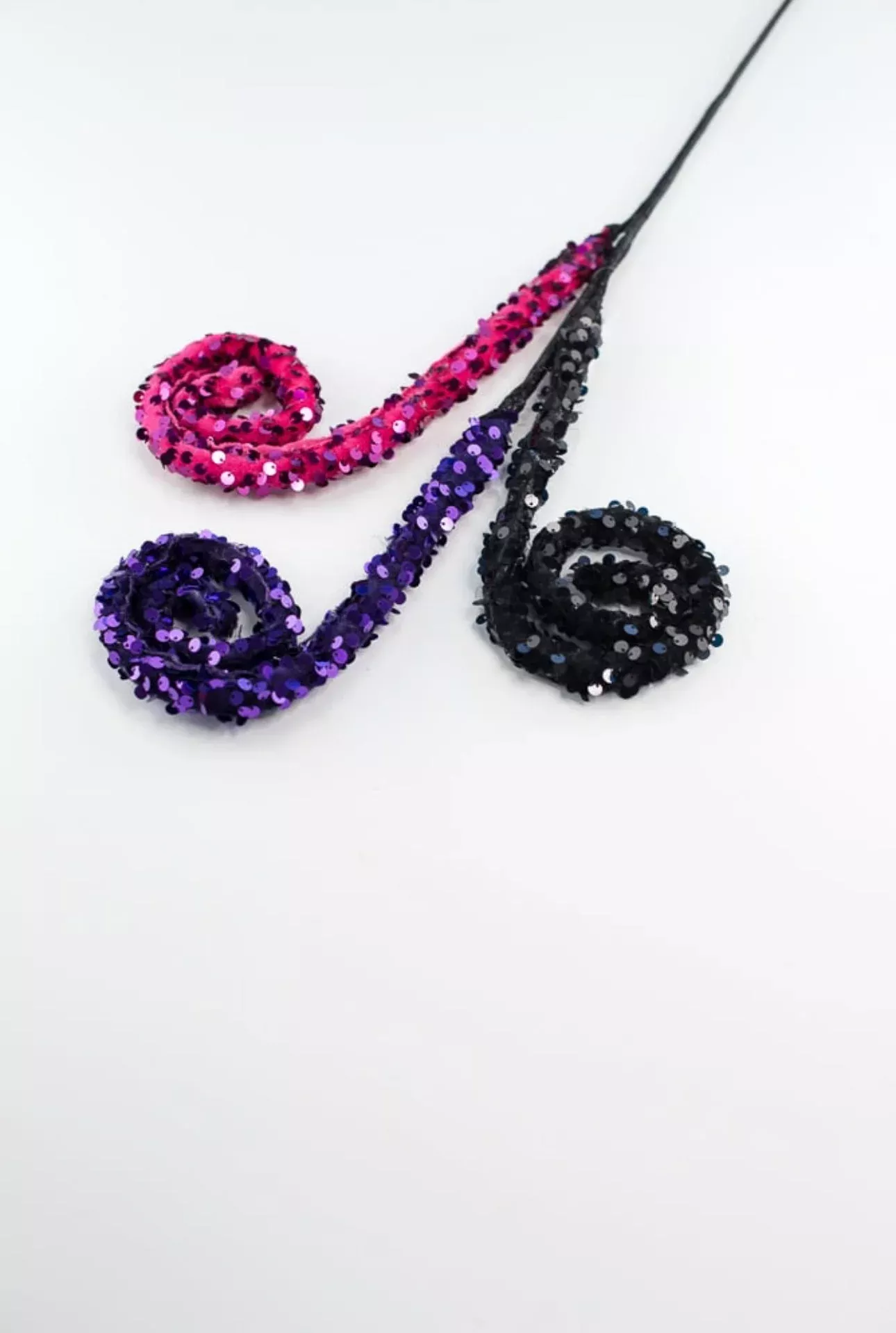 Pink purple and black velvet sequin wired curly spray