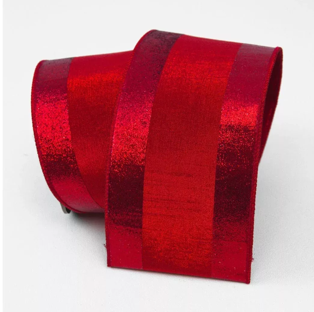 Red shimmer edge dupion 4” farrisilk wired ribbon