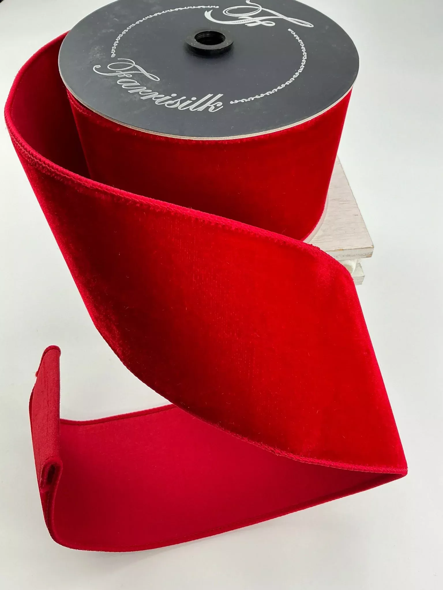 Red velvet 4” farrisilk wired ribbon