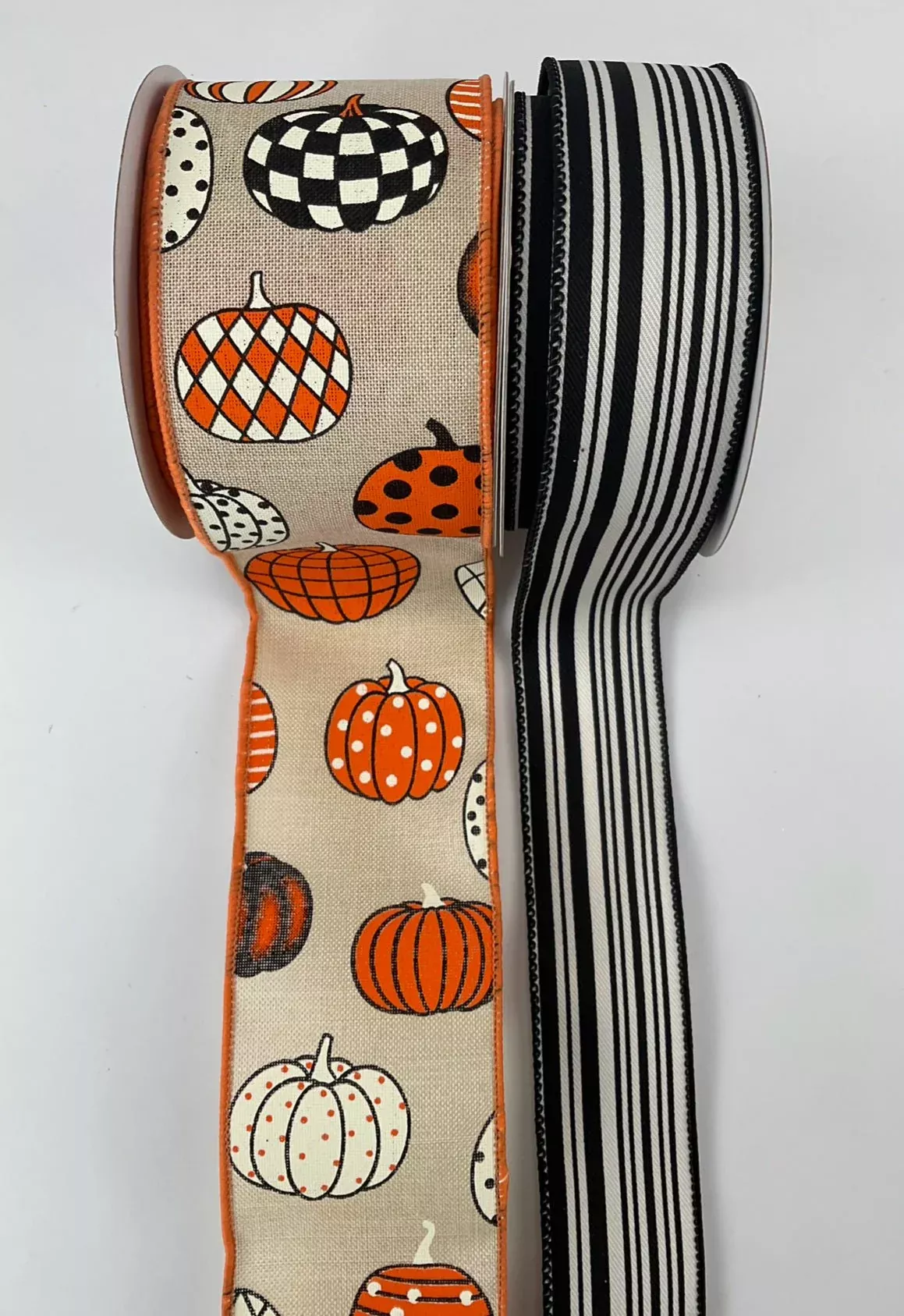 Ribbon bow bundle - patterned pumpkins x 2