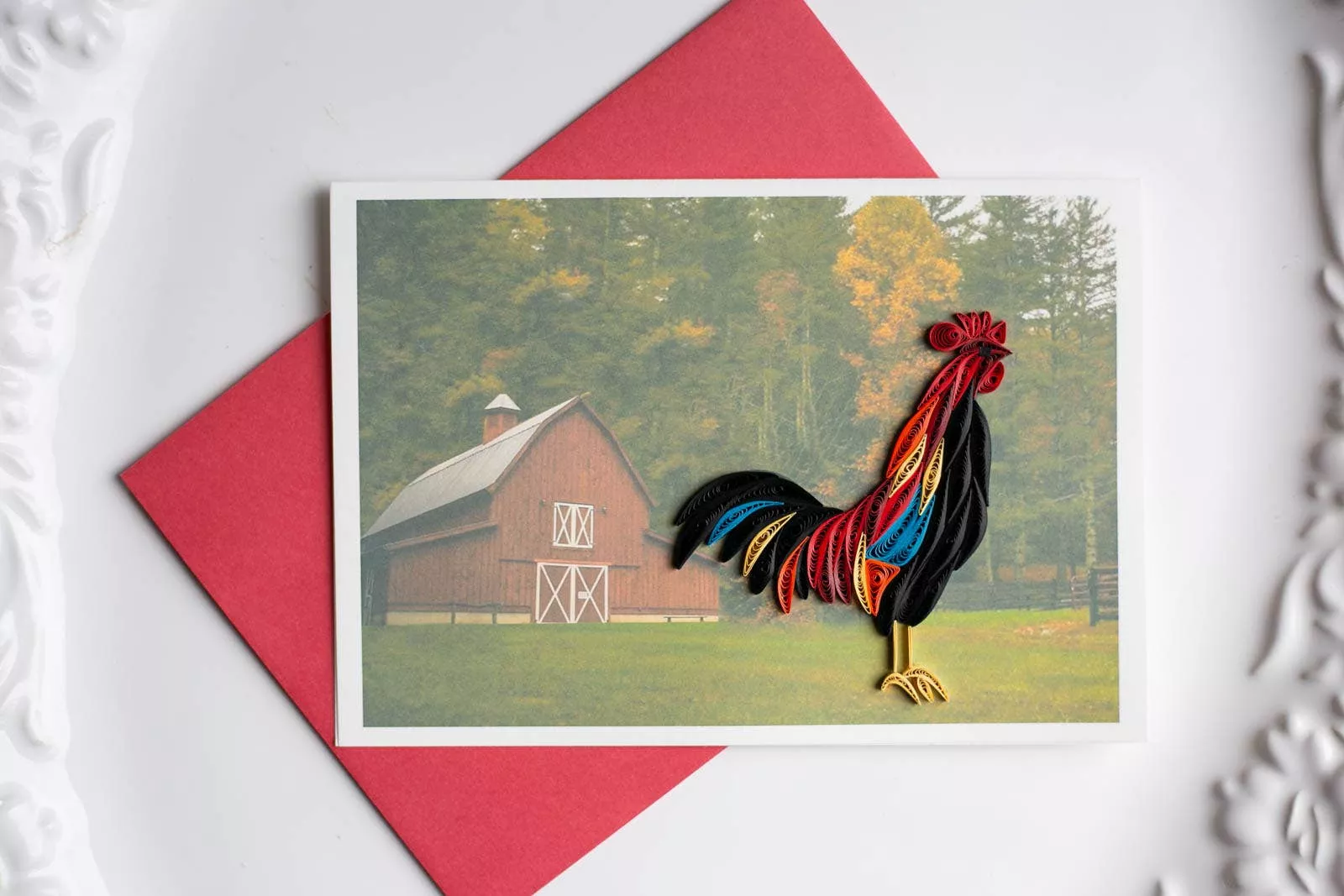 Rooster in the Barnyard Quilling Card
