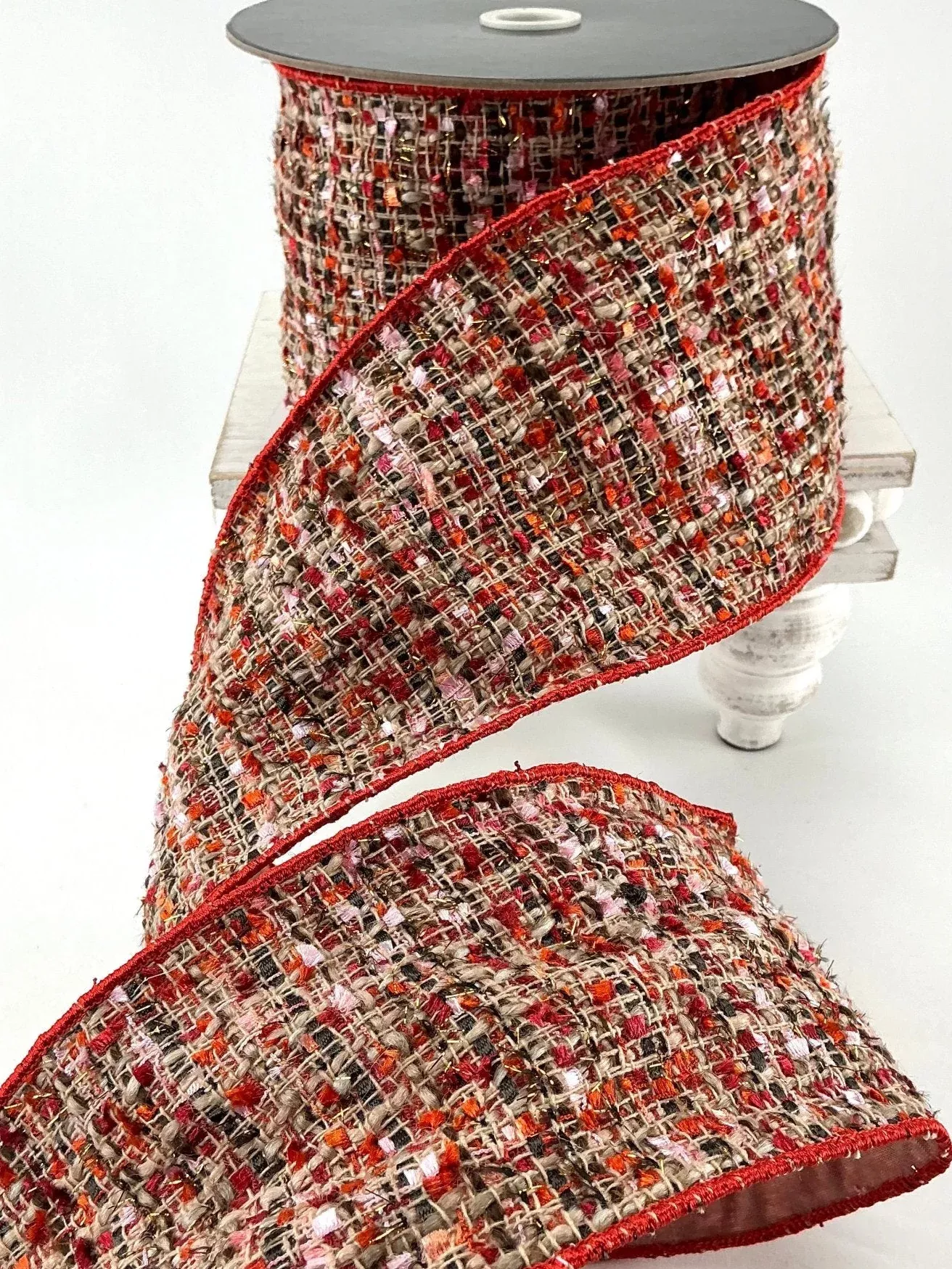Rust tweed wired ribbon 4”