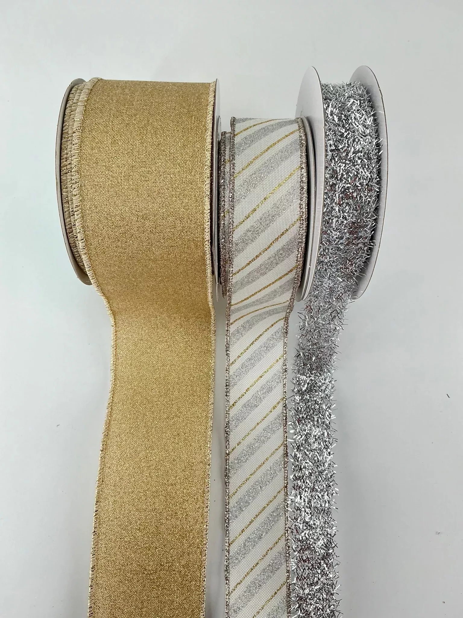 Silver and gold tinsel bow bundle x 3