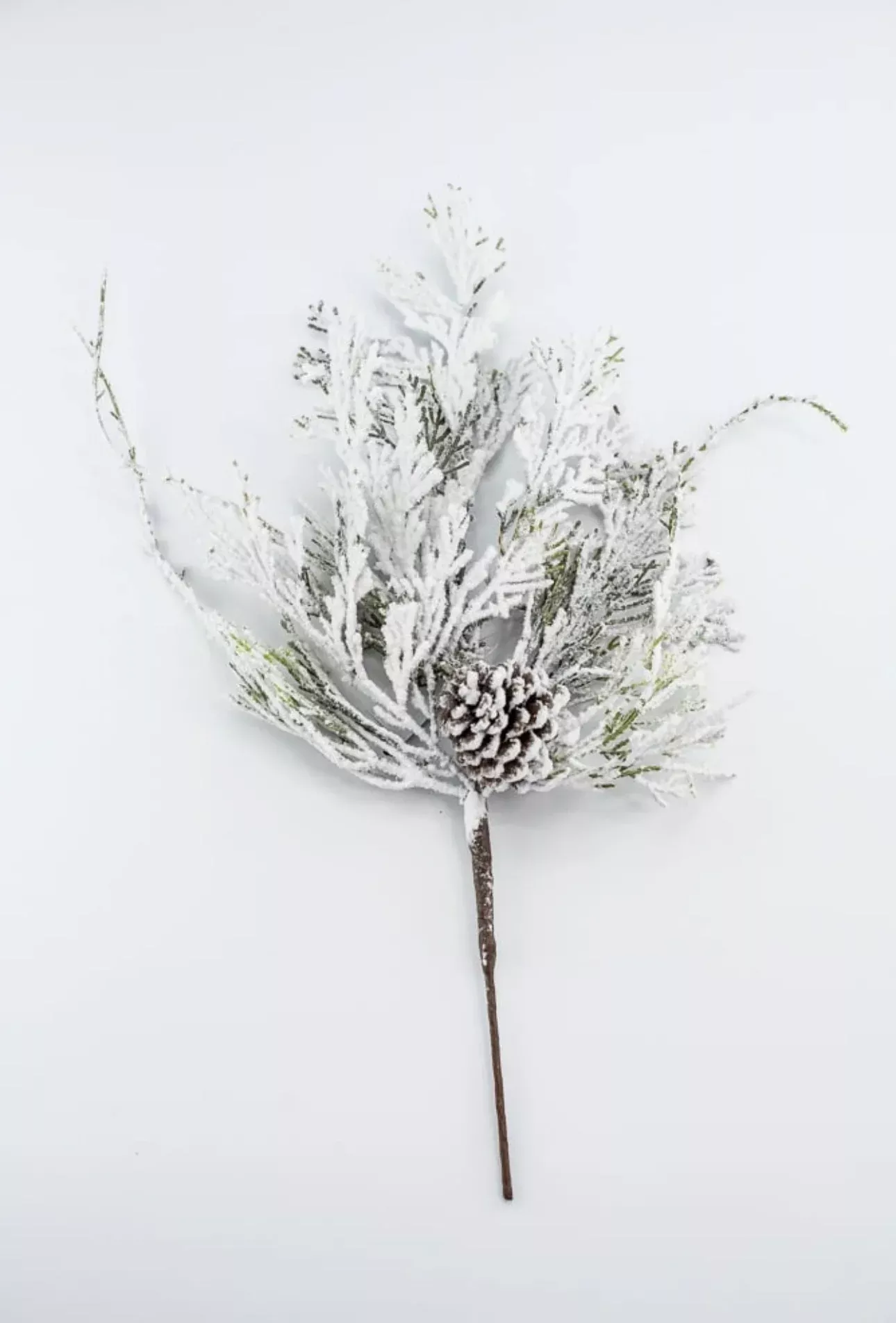 Snowy cedar and pine cone pick