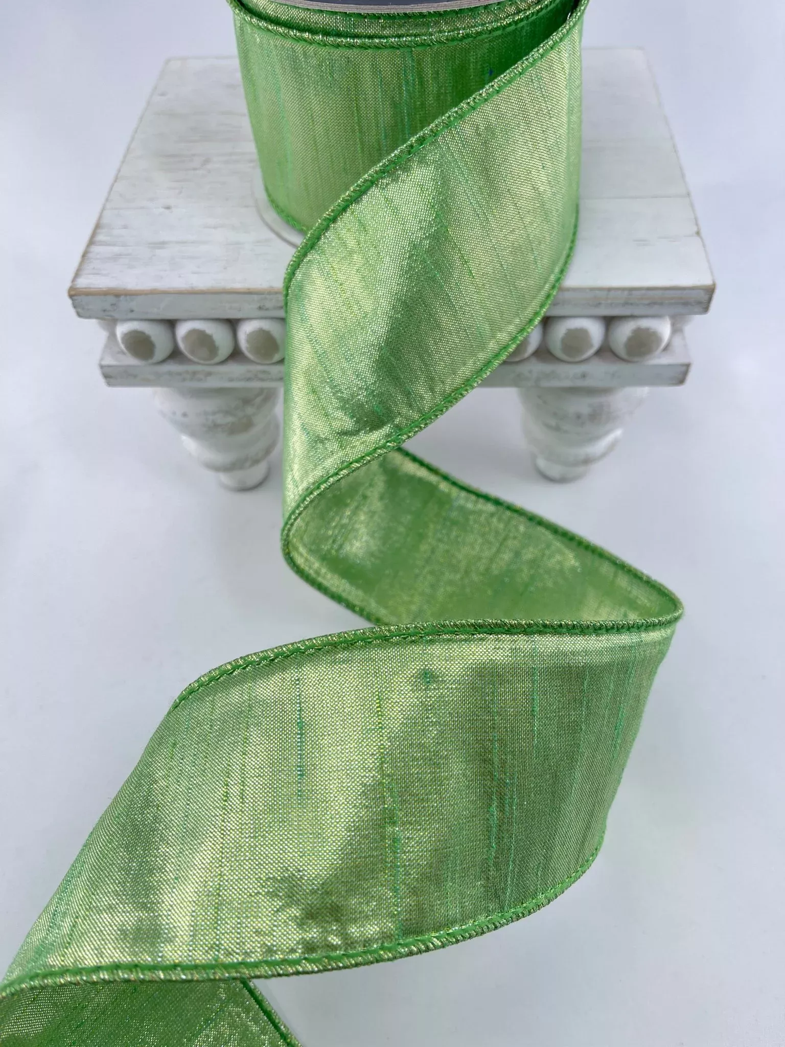 Soft minty green luster 2.5” Farrisilk wired ribbon