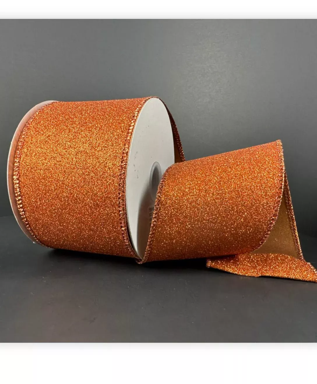 Solid flat glitter rust - wired Ribbon 2.5”