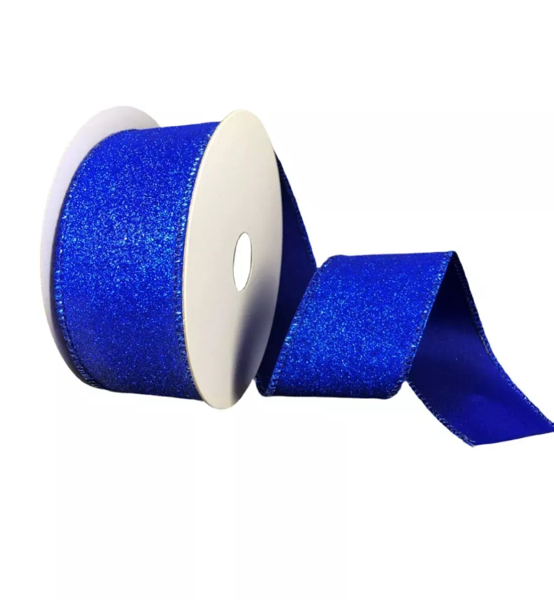 Solid Royal Blue Flat Glitter Wired Ribbon 1.5”