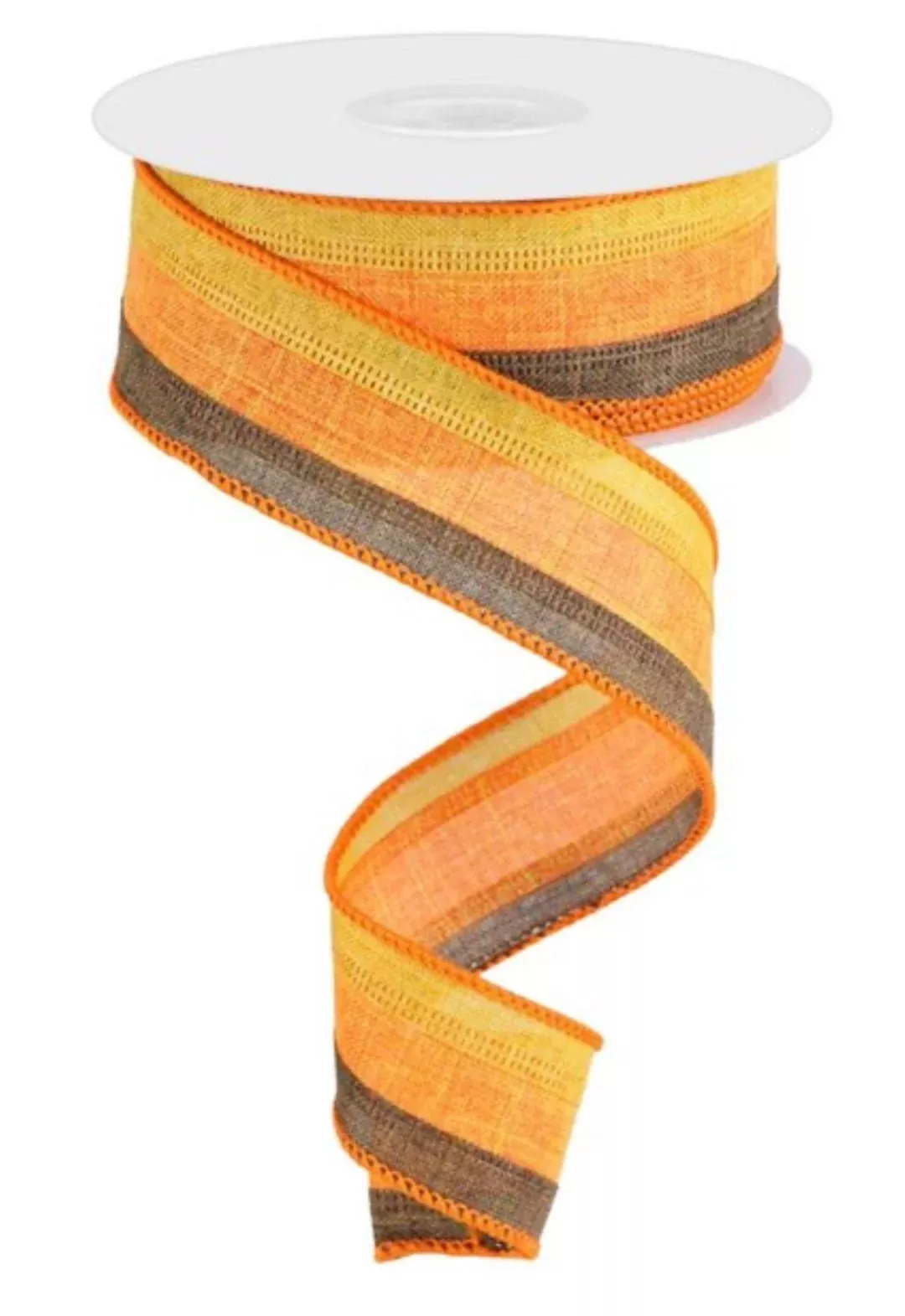 Stripe wired ribbon- yellow, orange, and brown 1.5”