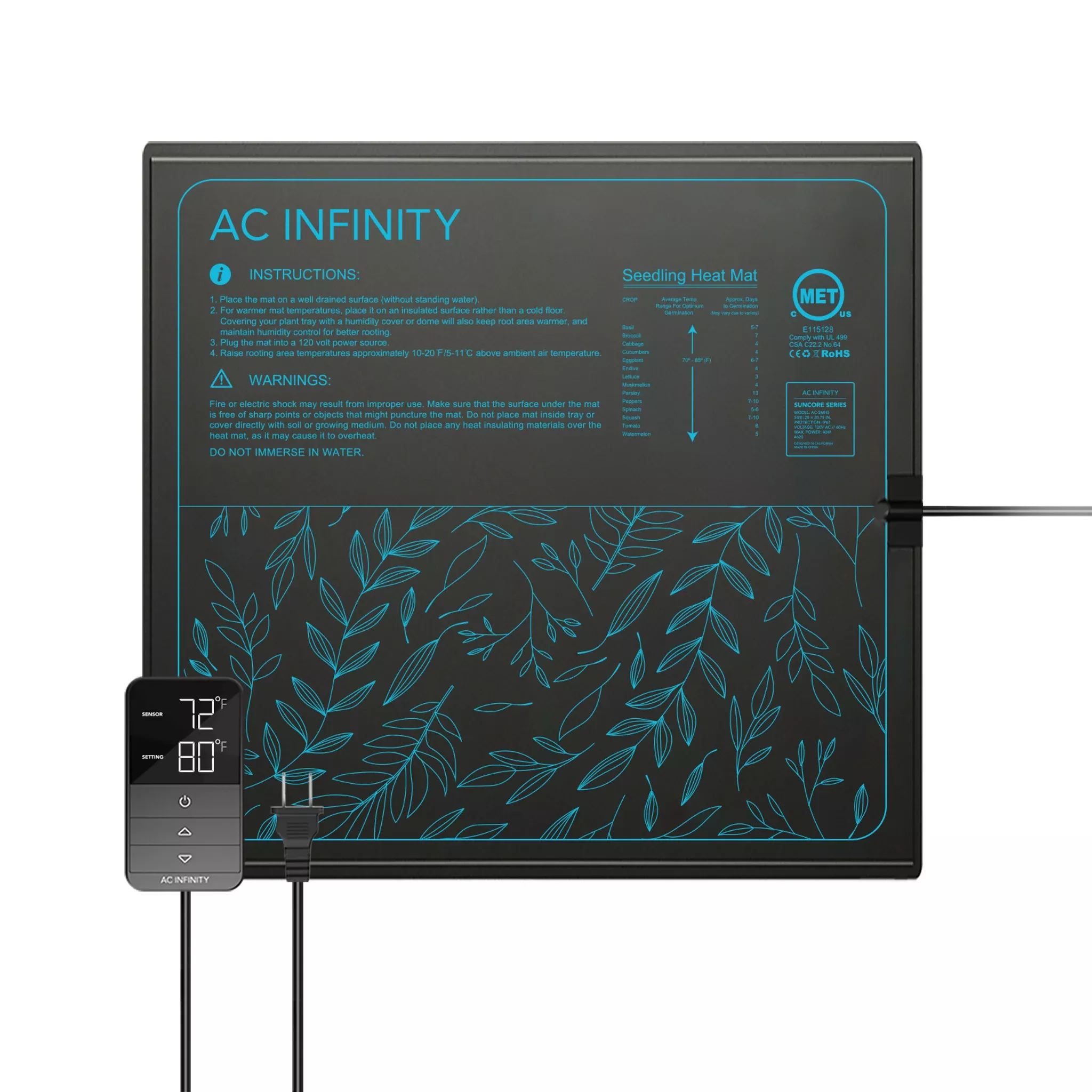 SUNCORE H5 Seedling Heat Mat with Digital Heat Controller (20" x 20.75")