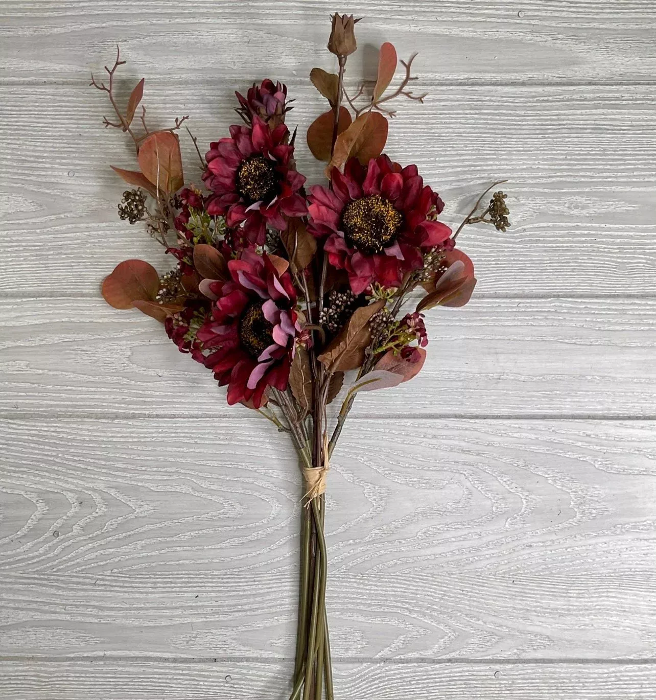 Sunflower and eucalyptus mixed bundle - burgundy
