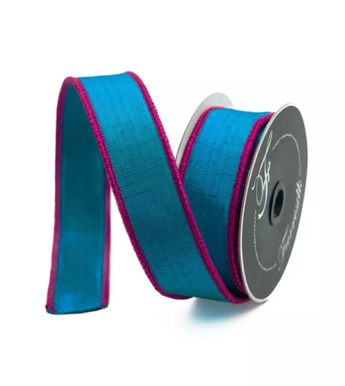 Turquoise and hot pink luster cord1.5” farrisilk wired ribbon