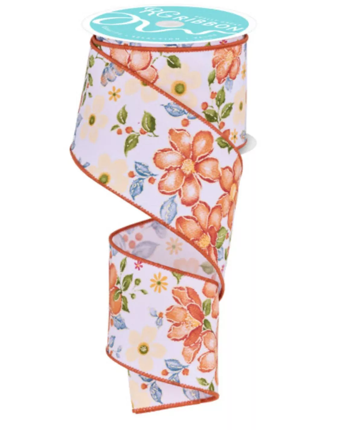 Warm watercolor flowers wired ribbon 2.5”