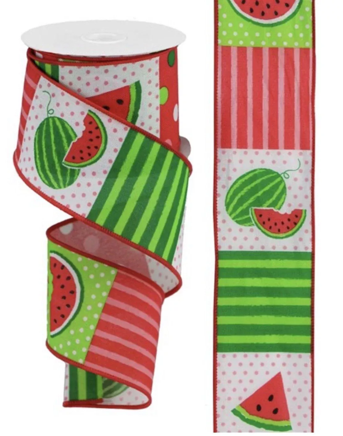 Watermelon block wired ribbon, 2.5"