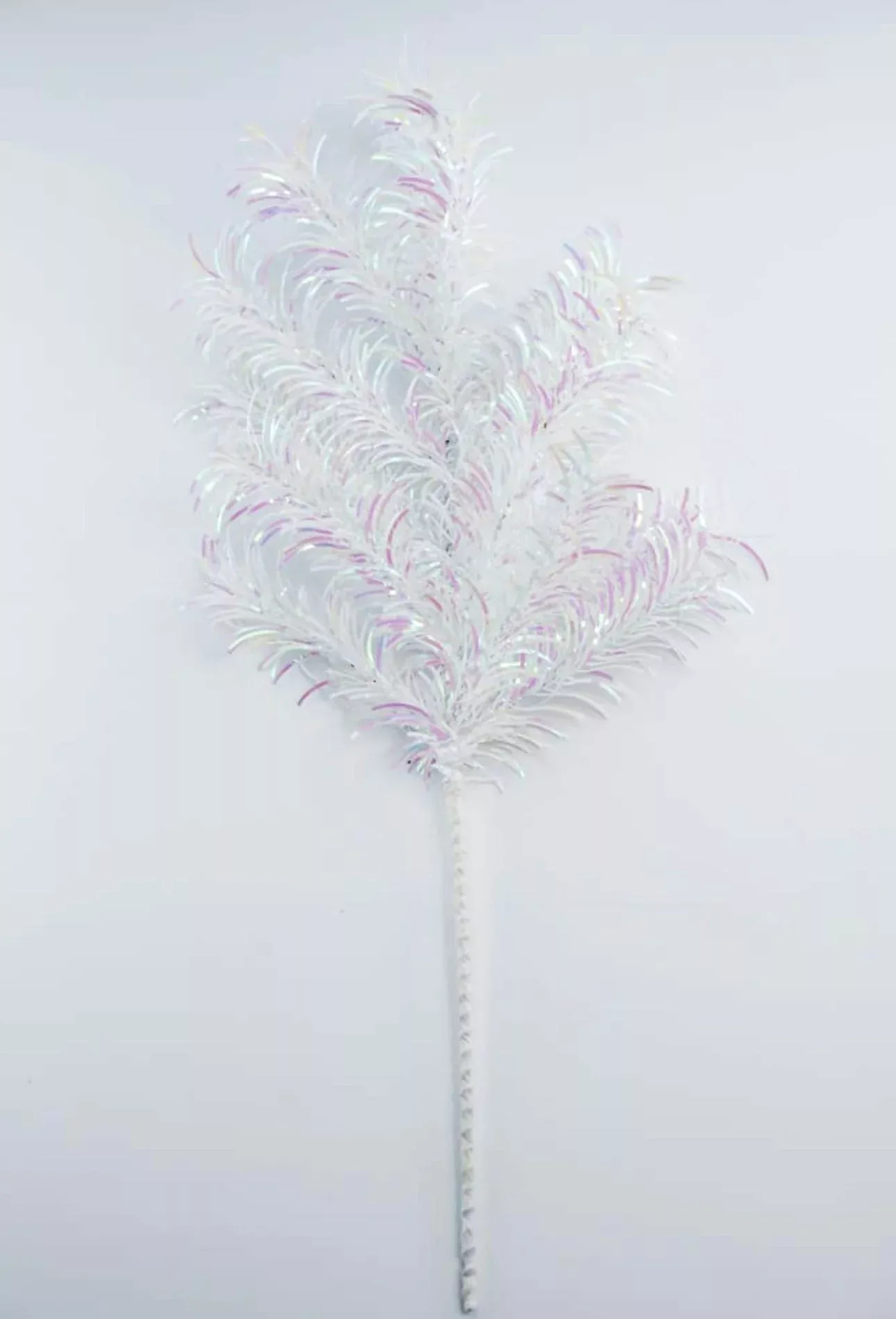White iridescent tinsel pine spray