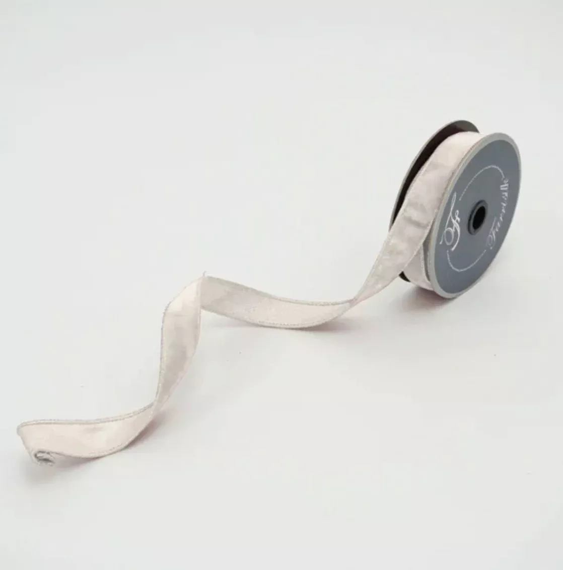 White plush velvet luster .75” farrisilk wired ribbon