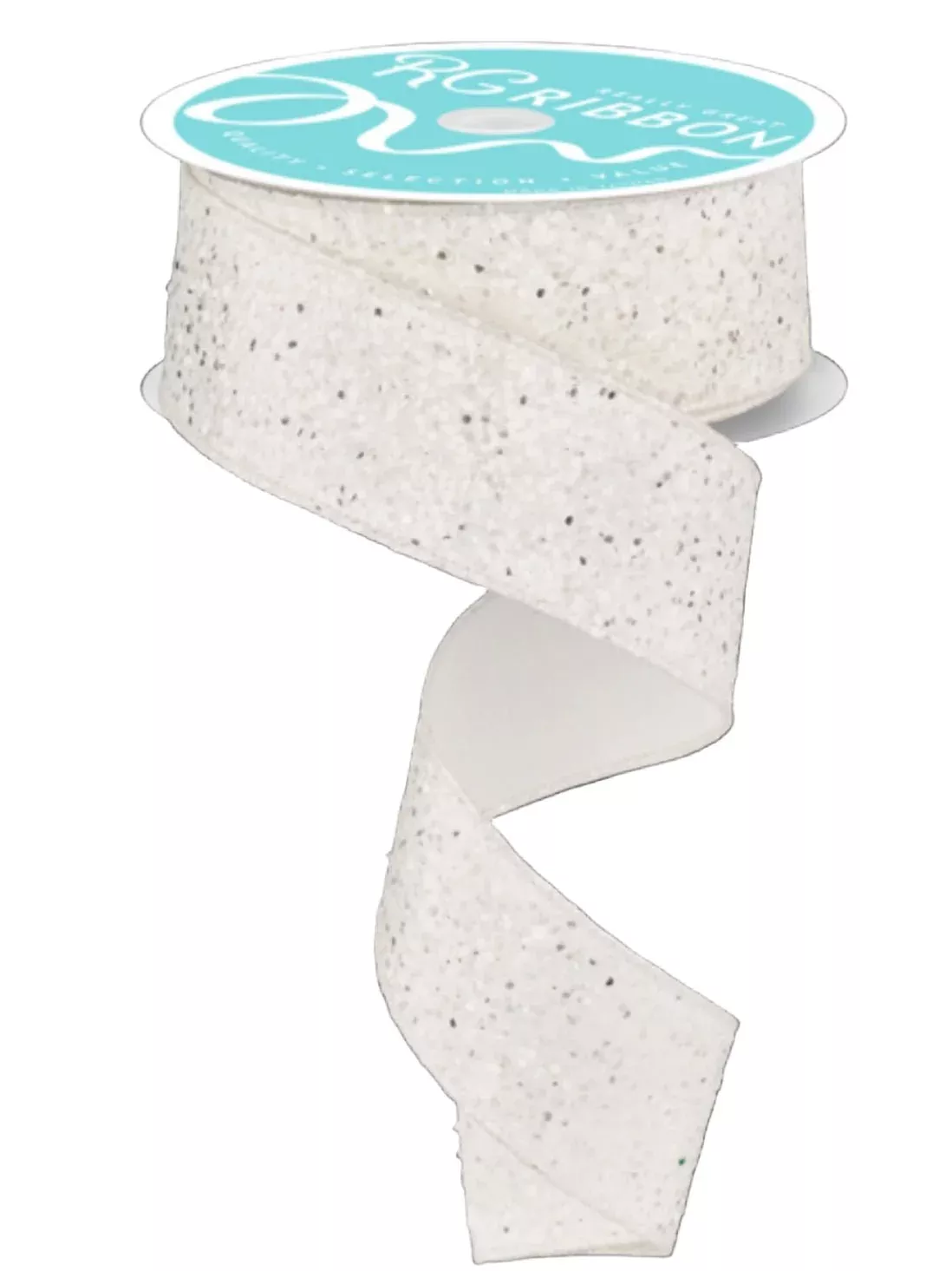 White Solid large glitter wired ribbon 1.5”
