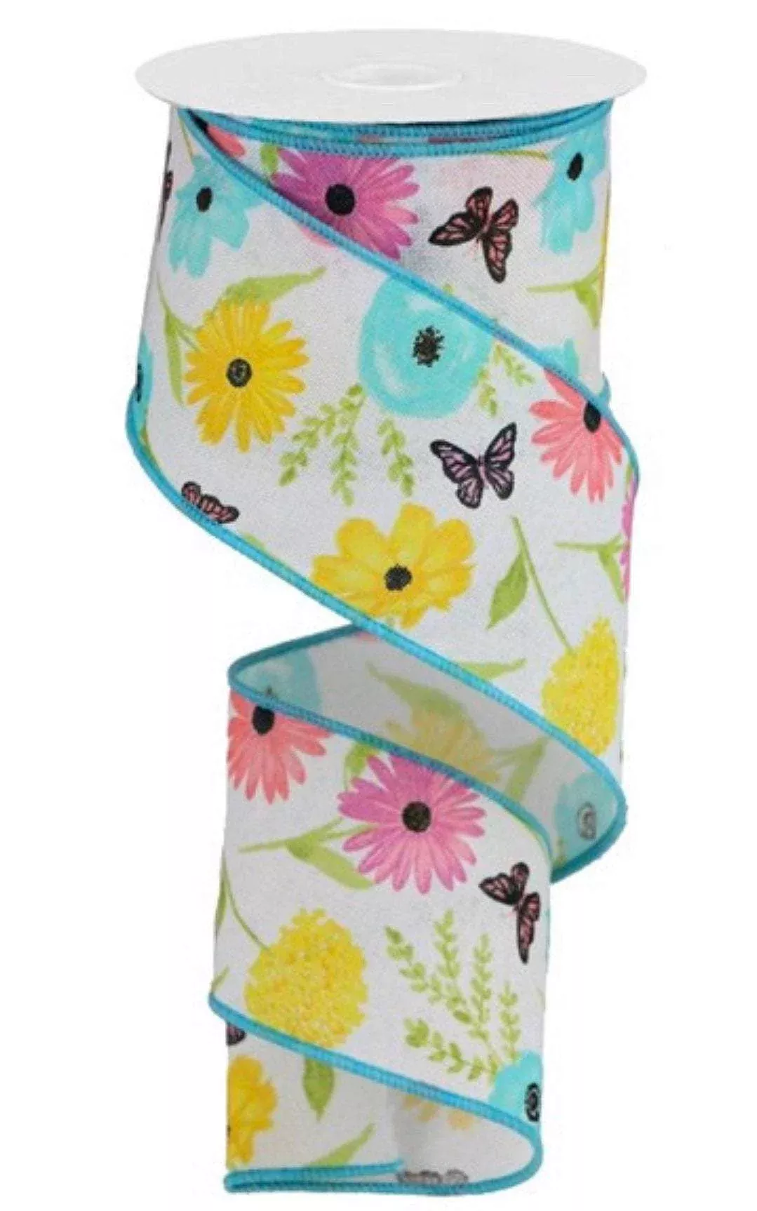 Wildflowers wired ribbon, 2.5"
